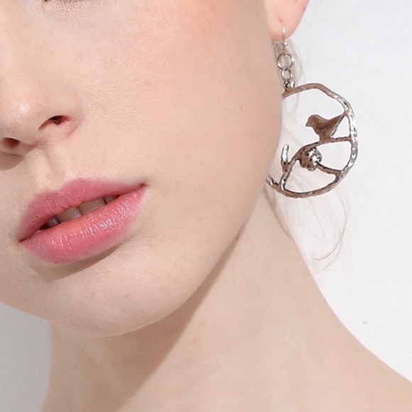 Antique Silver Bird Twig Hoops - Picture 4 of 4